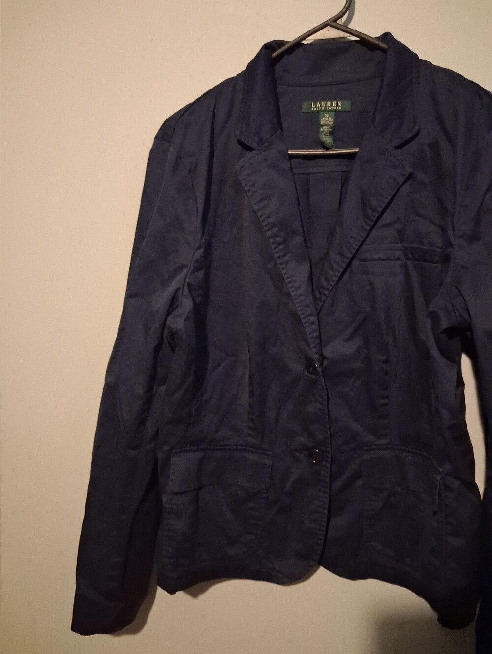 Y2K Lauren Ralph Lauren Blue Blazer Sz 16 Cotton Jacket Preppy Old Money Office